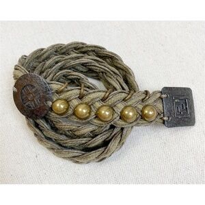 Marjorie Baer SF Green Woven Brass Stud Braided Belt OS